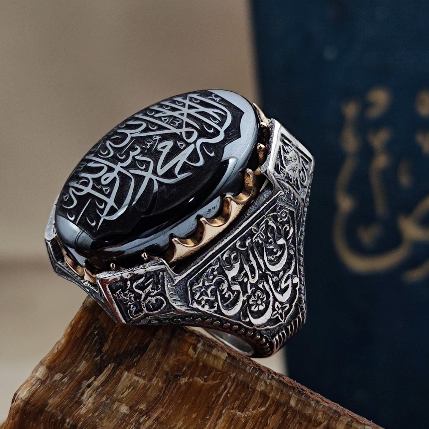 Kelime-i Tevhid oymalı 925 Ayar Gümüş Erkek Yüzüğü